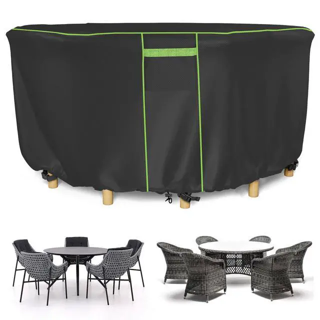 Alt view image 4 of 5 - Black Round Patio Table Cover, Tear Resistant Anti-UV All Season Outdoor Protector, Durable Furniture Cover for Garden Round Table and Chair Sets