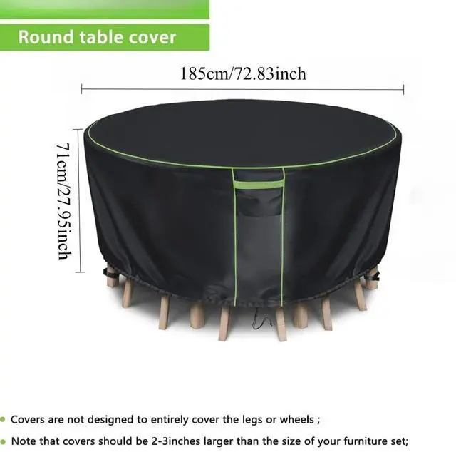 Alt view image 4 of 6 - Black Round Patio Table Cover, Tear Resistant Anti-UV All Season Outdoor Protector, Durable Furniture Cover for Garden Round Table and Chair Sets