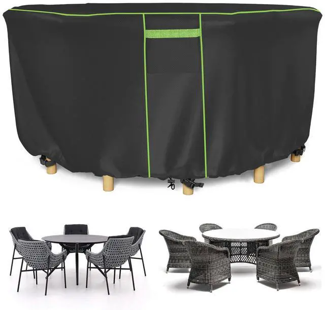 Alt view image 2 of 5 - Black Round Patio Table Cover, Tear Resistant Anti-UV All Season Outdoor Protector, Durable Furniture Cover for Garden Round Table and Chair Sets