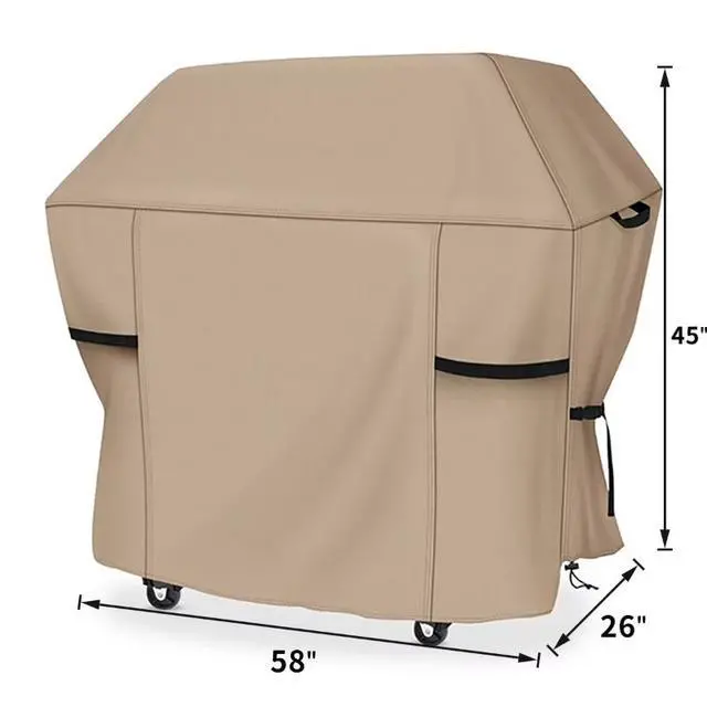 Alt view image 3 of 5 - HeavyDuty Beige BBQ Grill Cover, Waterproof UV Resistant Oxford Cloth Outdoor Barbecue Protector, Windproof Design with Handles, Buckle Straps & Drawstring for Patio Backyard