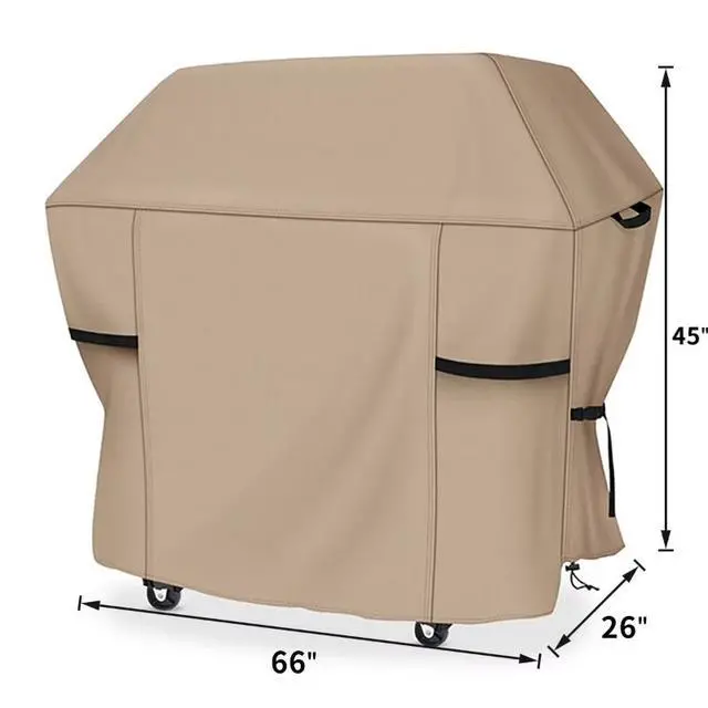 Alt view image 3 of 5 - HeavyDuty Beige BBQ Grill Cover, Waterproof UV Resistant Oxford Cloth Outdoor Barbecue Protector, Windproof Design with Handles, Buckle Straps & Drawstring for Patio Backyard