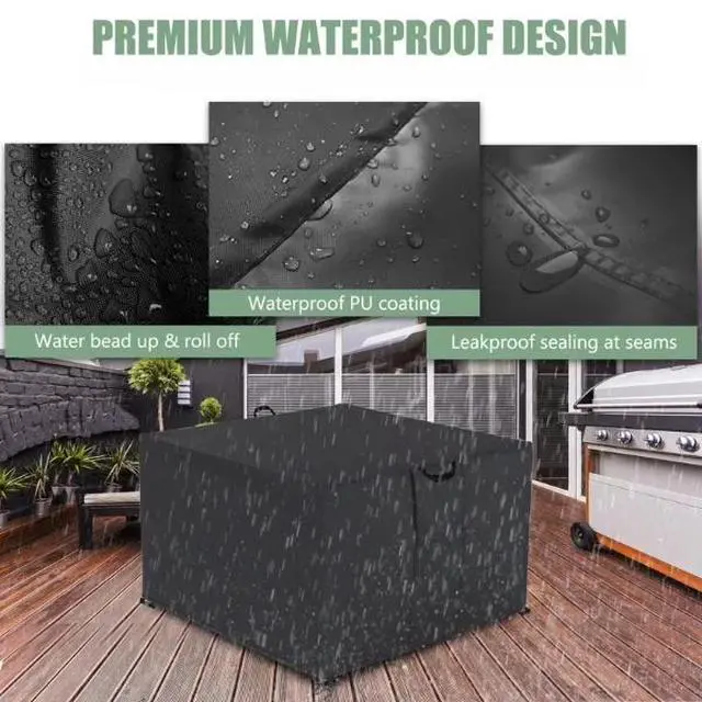 Alt view image 5 of 5 - Black Square Outdoor Fire Pit Cover, HeavyDuty Waterproof Oxford Cloth Fire Table Protector, UV & Tear Resistant Windproof with Handles, Storage Pocket & Drawstring for Patio Backyard