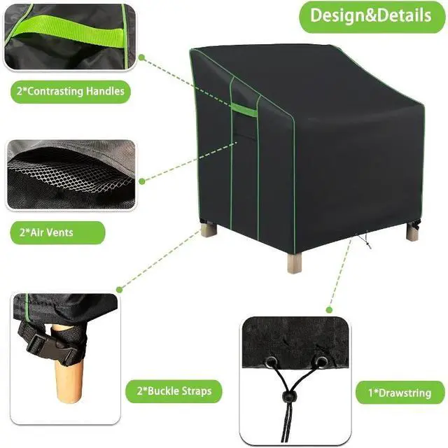 Alt view image 3 of 4 - Black 2-Piece Chair Cover Set, All Weather Waterproof Outdoor Patio Chair Protector