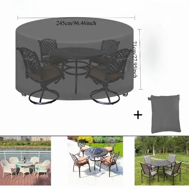 Alt view image 2 of 5 - Dark Grey Round Patio Table Chair Set Cover, Waterproof AllWeather Outdoor Furniture Protector