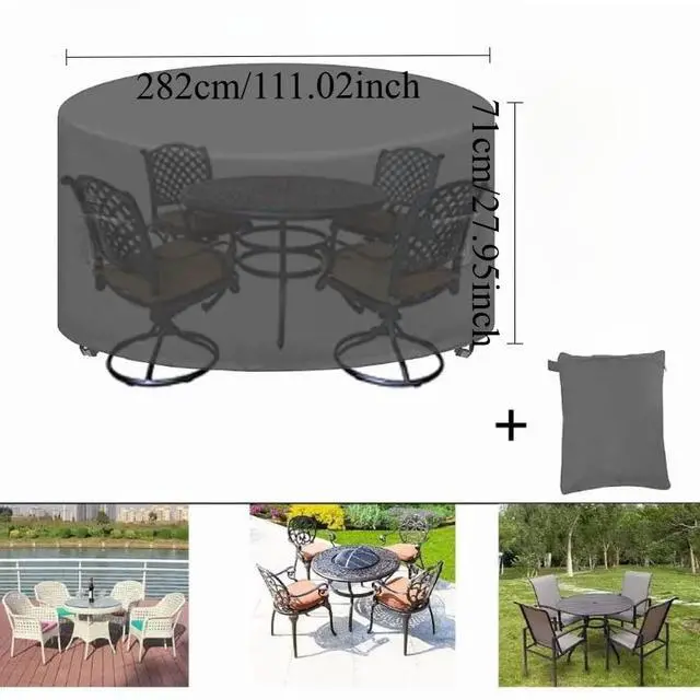 Alt view image 2 of 5 - Dark Grey Round Patio Table Chair Set Cover, Waterproof AllWeather Outdoor Furniture Protector