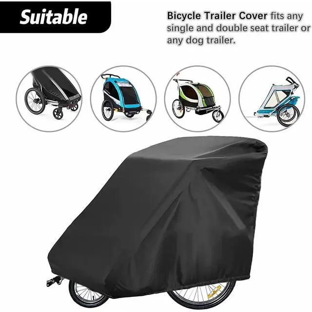 Alt view image 3 of 5 - Black Bike Trailer Cover, All Weather Waterproof Outdoor Bicycle Trailer Protector