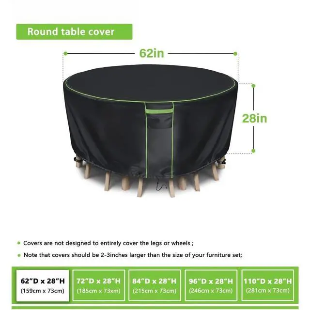 Alt view image 2 of 5 - Black Round Table Cover, All Weather Waterproof Outdoor Patio Table Protector