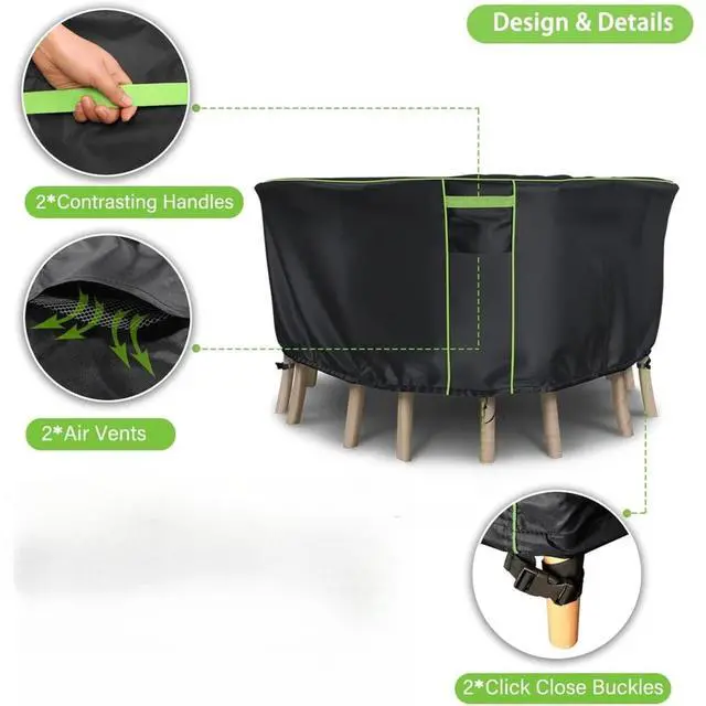 Alt view image 3 of 5 - Black Round Table Cover, All Weather Waterproof Outdoor Patio Table Protector