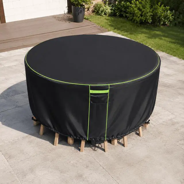 Alt view image 5 of 5 - Black Round Table Cover, All Weather Waterproof Outdoor Patio Table Protector