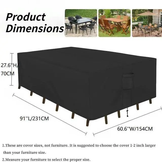 Alt view image 2 of 5 - Black Rectangular Table Cover, All Weather Waterproof Outdoor Patio Rectangular Table Protector