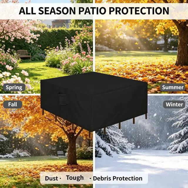 Alt view image 5 of 5 - Black Rectangular Table Cover, All Weather Waterproof Outdoor Patio Rectangular Table Protector