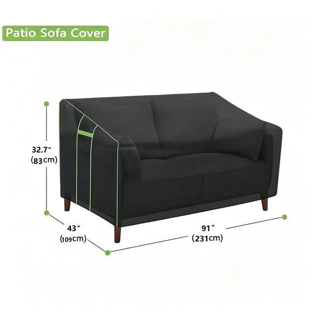 Alt view image 2 of 5 - Black Outdoor Double Bench Cover, All Weather Waterproof Patio Bench Protector with Green Piping