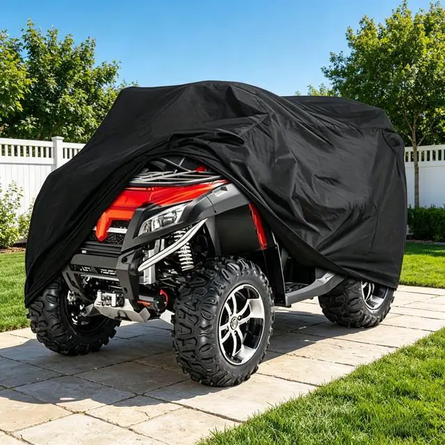 Alt view image 7 of 7 - Black ATV Cover, Waterproof All Weather Outdoor Beach All Terrain Vehicle Protector