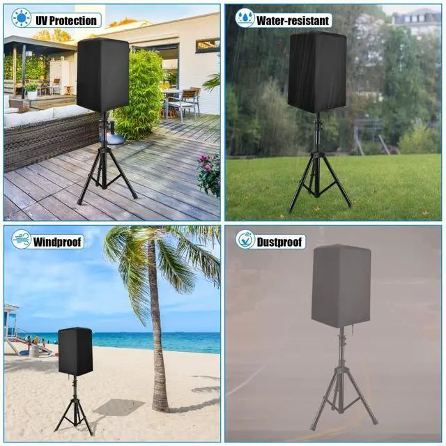 Alt view image 4 of 7 - Black StandMount Speaker Protective Cover, Weatherproof Oxford Fabric Speaker Cover with Adjustable Drawstring, Dust Rain UV Resistant for Outdoor Stage Patio Speakers