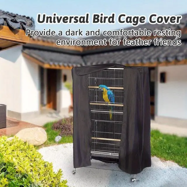 Alt view image 5 of 5 - Black Bird Cage Cover with Front Access Flap, Lightlocking Breathable Oxford Fabric Parrot Cage Shade Cover, Wind Dust Protection for Cockatiel Parakeet Lovebird Large Birdcages