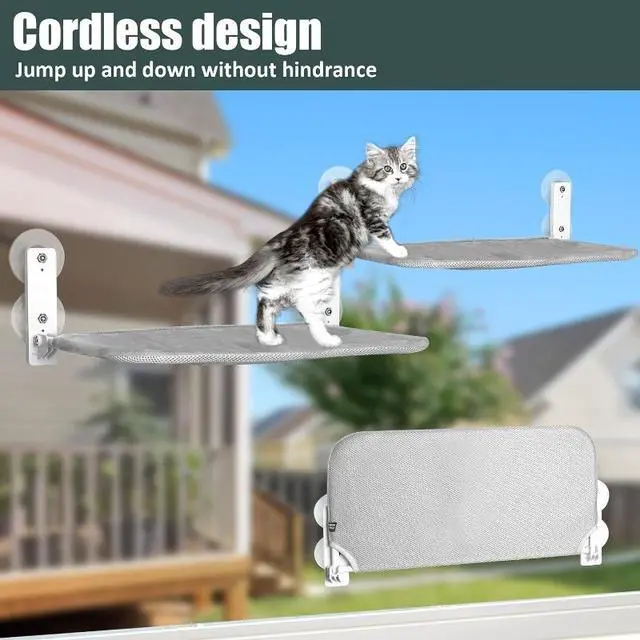 Alt view image 3 of 6 - Strong Suction Cup Cat Window Hammock with Sturdy Iron Frame, Foldable Grey Indoor Cat Window Seat Bed, Hanging Rest Lounge for Pet Cats