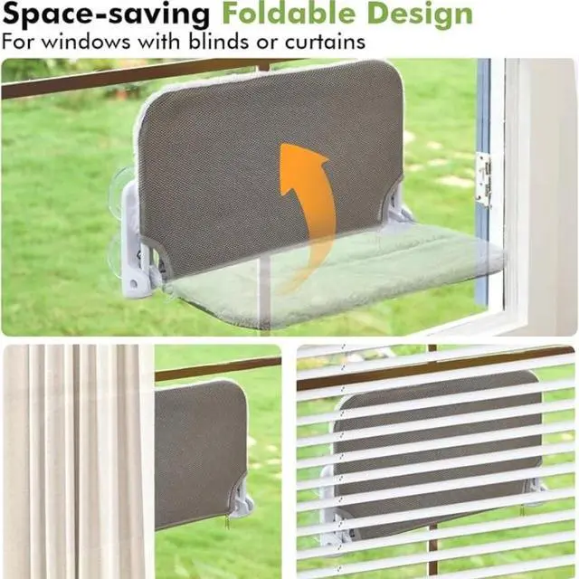 Alt view image 4 of 6 - Strong Suction Cup Cat Window Hammock with Sturdy Iron Frame, Foldable Grey Indoor Cat Window Seat Bed, Hanging Rest Lounge for Pet Cats