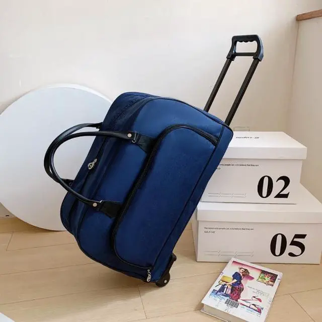 Alt view image 3 of 5 - Rolling Duffel Bag with Wheels, Expandable CarryOn Luggage Trolley Bag with Telescoping Handle & Front Pocket, Lightweight Travel Rolling Suitcase for Business Trip Weekend Getaway, Blue