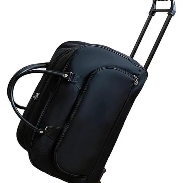 Alt view image 2 of 5 - Rolling Duffel Bag with Wheels, Expandable CarryOn Luggage Trolley Bag with Telescoping Handle & Front Pocket, Lightweight Travel Rolling Suitcase for Business Trip Weekend Getaway, Black