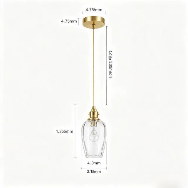 Alt view image 5 of 5 - Gold Brass Pendant Light, Textured WaterRipple Hammered Glass Shade Hanging Ceiling Lamp, Vintage Mini Pendant Lighting for Kitchen Sink, Cafe, Bar Counter
