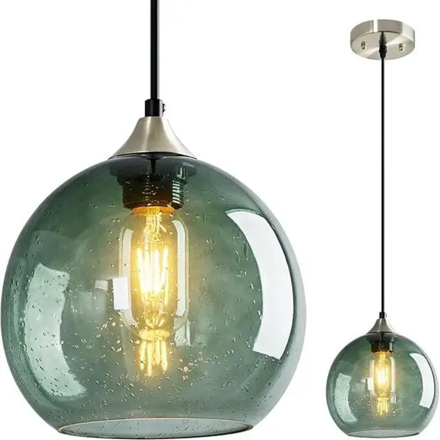 Alt view image 2 of 5 - Green Gradient Glass Globe Pendant Light, Matte Black Finish Modern Hanging Ceiling Lamp, Adjustable Cord Mini Pendant Lighting for Kitchen Sink, Bar Counter, Hallway, Cafe