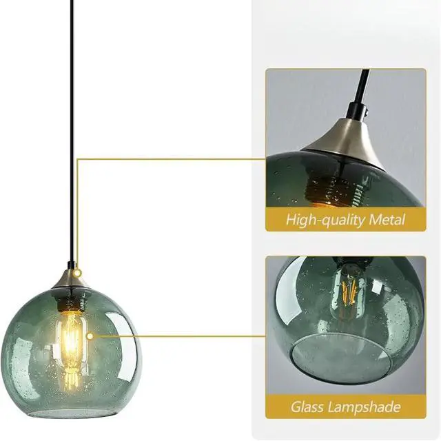 Alt view image 5 of 5 - Green Gradient Glass Globe Pendant Light, Matte Black Finish Modern Hanging Ceiling Lamp, Adjustable Cord Mini Pendant Lighting for Kitchen Sink, Bar Counter, Hallway, Cafe