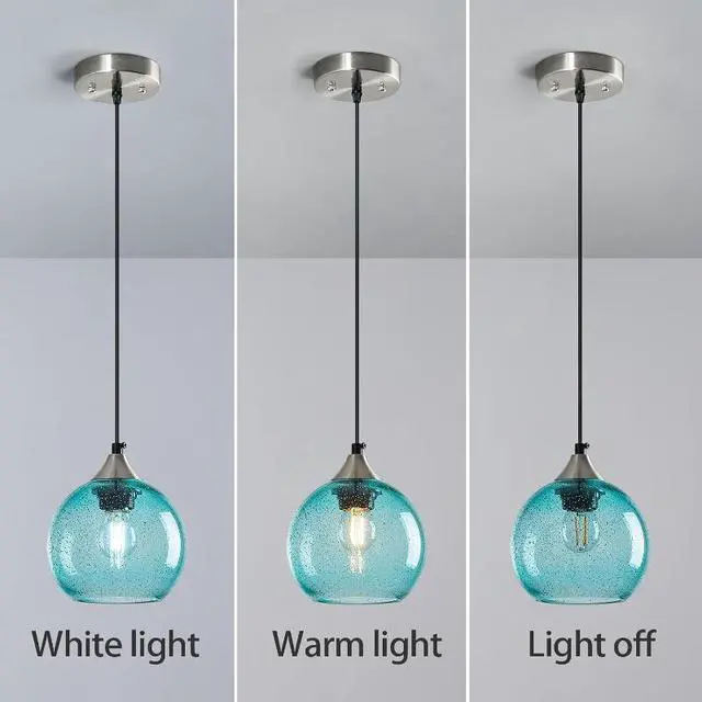 Alt view image 3 of 6 - Blue Gradient Glass Globe Pendant Light, Matte Black Finish Modern Hanging Ceiling Lamp, Adjustable Cord Mini Pendant Lighting for Kitchen Sink, Bar Counter, Hallway, Cafe