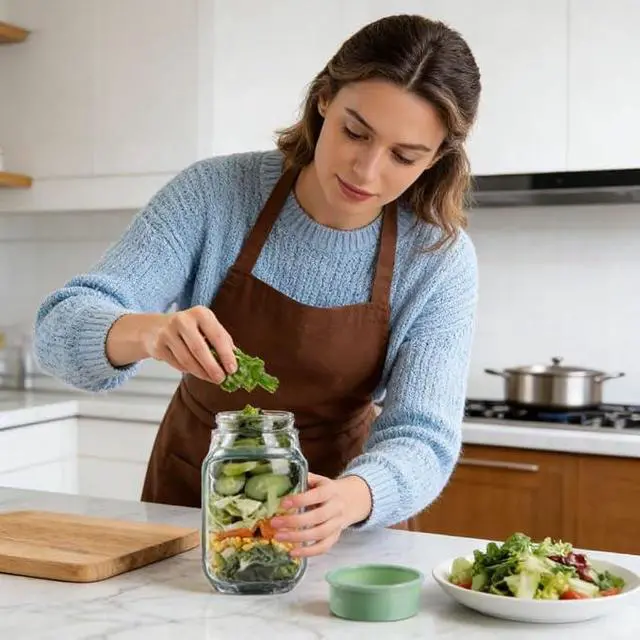 Alt view image 4 of 7 - Portable Salad Cup with Fork, LeakProof Clear Food Storage Container with Green Lid, Reusable Meal Prep Jar for Salad, Yogurt Parfait, Oatmeal, Fruit, OntheGo Lunch Box for Work & Picnic