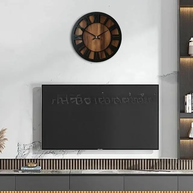 Alt view image 2 of 5 - Rustic Roman Numeral Wall Clock, 12Inch Vintage Hollow Wooden Wall Clock, Silent NonTicking Decorative Wall Clock for Living Room, Kitchen, Farmhouse Home Decor