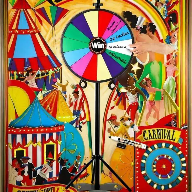 Alt view image 5 of 6 - Height Adjustable 24 Inch Spinning Prize Wheel (37-65 Inch), Foldable Erasable Lucky Game Wheel with Stand, 14 Colors Tabletop Spinner for Carnival, Trade Show and Family Party