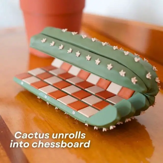 Alt view image 2 of 5 - Creative Cactus Pot Chess Set, Foldable Portable Chess Board with Cactus Succulent Pieces, Decorative Desk Chess Game for Home, Office, Travel, Unique Gift for Chess Lovers