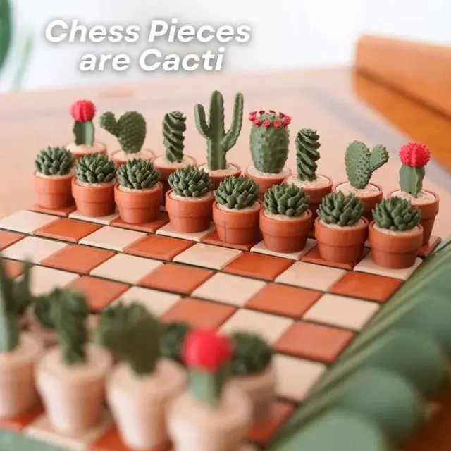 Alt view image 5 of 5 - Creative Cactus Pot Chess Set, Foldable Portable Chess Board with Cactus Succulent Pieces, Decorative Desk Chess Game for Home, Office, Travel, Unique Gift for Chess Lovers