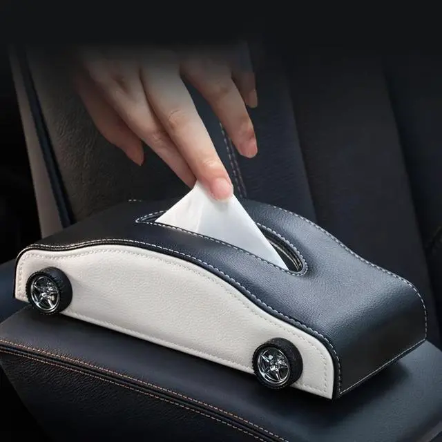 Alt view image 3 of 6 - PU Leather Car Tissue Holder, Cool Sports Car Shape Tissue Box for Car Armrest & Dashboard, Stylish Automobile Interior Accessory for Vehicle Decoration