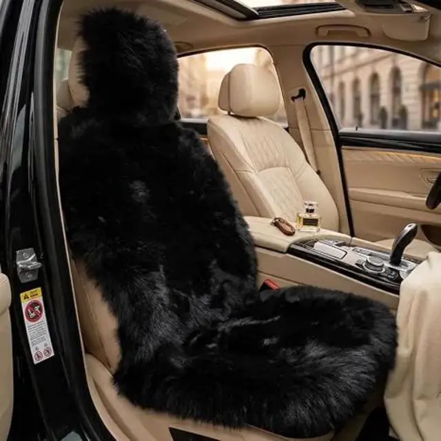 Alt view image 2 of 6 - Winter Plush Car Seat Cover, Thick Faux Fur Warm Car Seat Cushion with Headrest Cover, Fluffy Soft Auto Seat Protector for Cold Weather, Universal Fit for Cars, SUVs, Trucks, Black