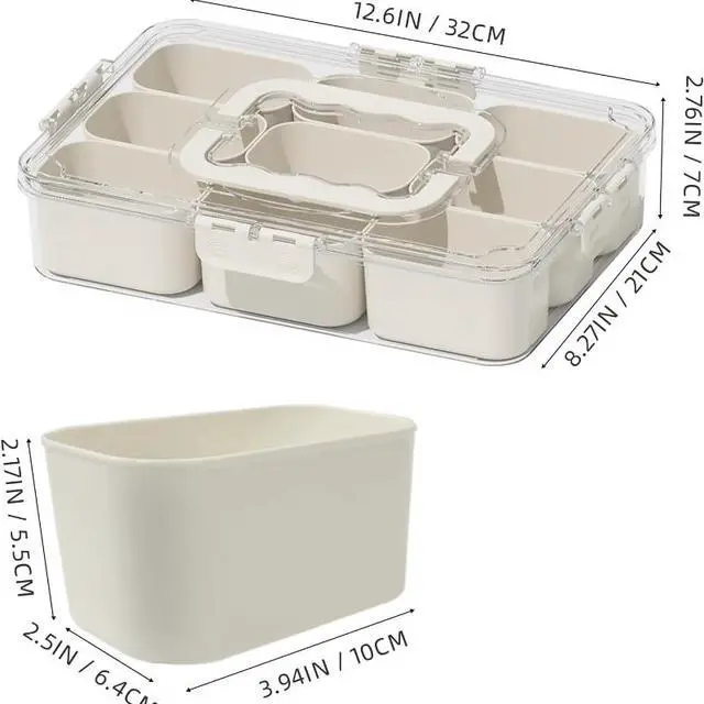 Alt view image 4 of 5 - Divided Snack Box with Handle, Portable Compartment Food Storage Container, Reusable Divided Serving Tray with Lid for Fruit, Nut, Snack, Picnic, Travel, Party