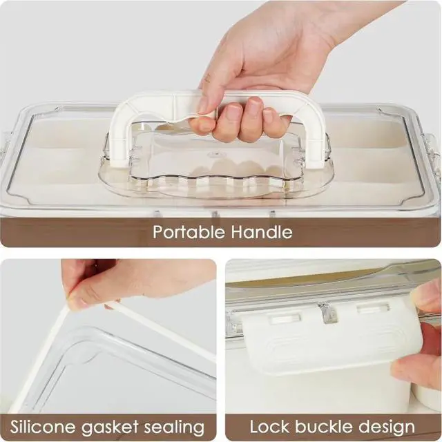Alt view image 5 of 5 - Divided Snack Box with Handle, Portable Compartment Food Storage Container, Reusable Divided Serving Tray with Lid for Fruit, Nut, Snack, Picnic, Travel, Party