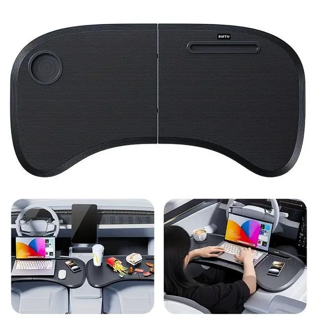 Alt view image 4 of 6 - Lightweight Portable 360-Degree Foldable Steering Wheel Car Table, Multifunctional Car Laptop Desktop, Car Dining Tray & Steering Wheel Storage Rack