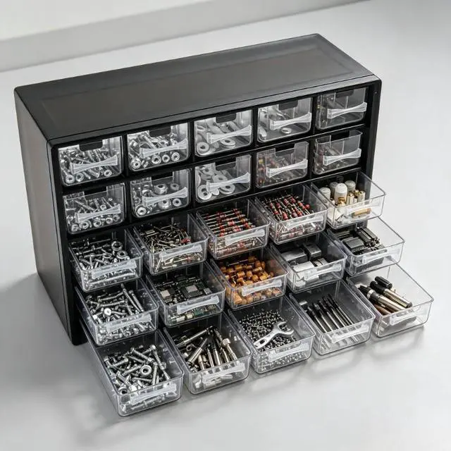 Alt view image 3 of 5 - Desktop MultiDrawer Parts Organizer Cabinet, Black Frame with Transparent Drawers, Hardware Storage Case for Small Hardware, Beads, Jewelry, Craft Accessories