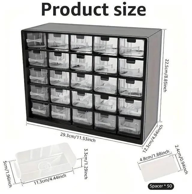 Alt view image 4 of 5 - Desktop MultiDrawer Parts Organizer Cabinet, Black Frame with Transparent Drawers, Hardware Storage Case for Small Hardware, Beads, Jewelry, Craft Accessories