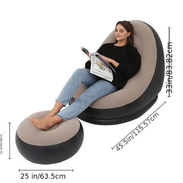 Alt view image 5 of 5 - Inflatable Lazy Sofa Chair with Foot Stool, Flocking Ergonomic Inflatable Lounge Chair, Portable Air Sofa with Ottoman for Living Room, Bedroom & Outdoor Relaxation
