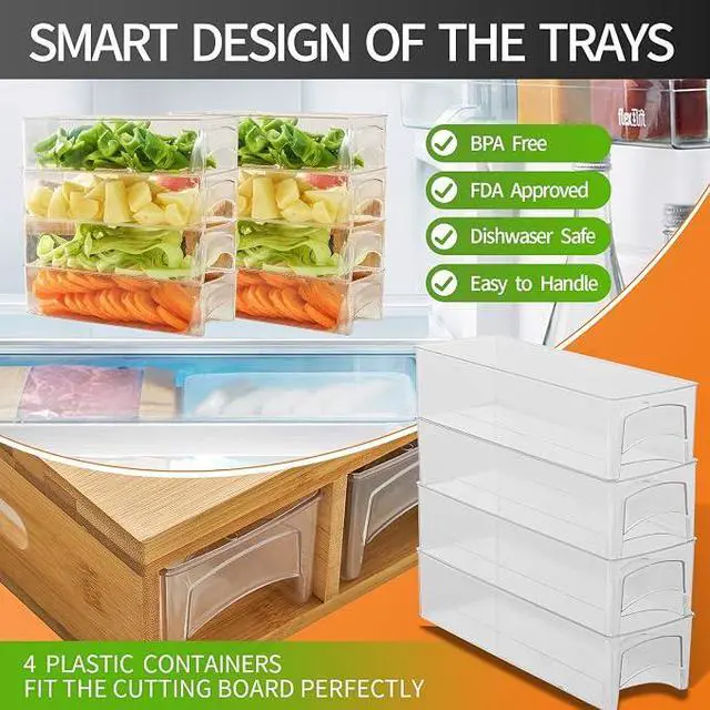 Alt view image 4 of 6 - MultiPurpose Bamboo Cutting Board with Removable Storage Trays, Interchangeable Grater Blades Included, SpaceSaving Food Preparation Board for Home Kitchen