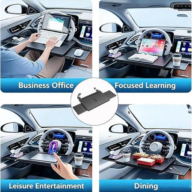 Alt view image 4 of 7 - 4-in-1 Large Car Steering Wheel Desk, Durable PC Vehicle Tray with Laptop Stand, Tablet Slot and Dual Drink Holders, Multifunctional Car Seat Work Table