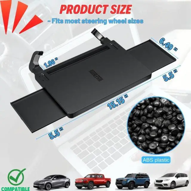 Alt view image 7 of 7 - 4-in-1 Large Car Steering Wheel Desk, Durable PC Vehicle Tray with Laptop Stand, Tablet Slot and Dual Drink Holders, Multifunctional Car Seat Work Table