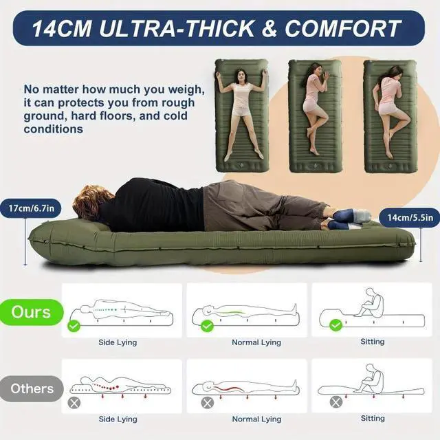 Alt view image 2 of 7 - Upgraded 5.51 Inch Self-Inflating Camping Pad with Built-in Pump, Ultra Light Inflatable Sleeping Mat, Compact Streamlined Camping Bed for Camping, Backpacking, Hiking, Ideal Gear for Solo Campers