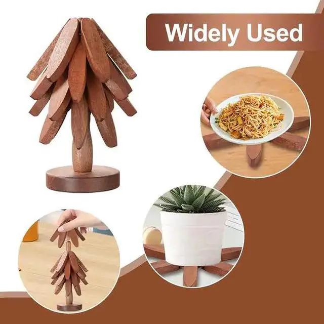 Alt view image 4 of 7 - TreeShaped Wooden Trivet Set, Decorative Wooden Hot Pot Coasters with Display Stand, Stackable Wood Heat Resistant Pads for Table Protection