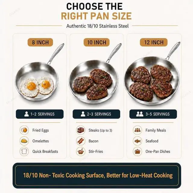 Alt view image 2 of 7 - Scratch Wear Resistant 304 Stainless Steel Frying Pan with Thickened 3-Layer Coating, 12.6 Inch Nonstick Skillet for Gas & Induction Cooktops, Ideal for Steak Vegetable Home Cooking