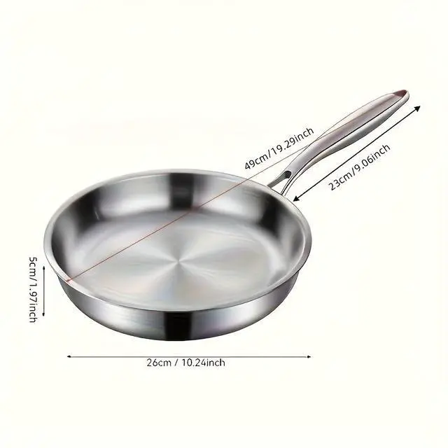Alt view image 4 of 7 - Scratch Wear Resistant 304 Stainless Steel Frying Pan with Thickened 3-Layer Coating, 12.6 Inch Nonstick Skillet for Gas & Induction Cooktops, Ideal for Steak Vegetable Home Cooking