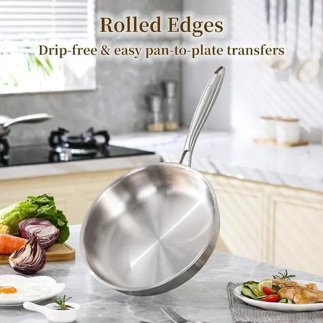 Alt view image 5 of 7 - Scratch Wear Resistant 304 Stainless Steel Frying Pan with Thickened 3-Layer Coating, 12.6 Inch Nonstick Skillet for Gas & Induction Cooktops, Ideal for Steak Vegetable Home Cooking