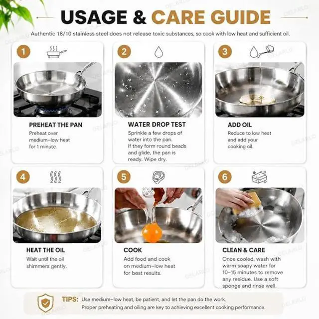 Alt view image 7 of 7 - Scratch Wear Resistant 304 Stainless Steel Frying Pan with Thickened 3-Layer Coating, 12.6 Inch Nonstick Skillet for Gas & Induction Cooktops, Ideal for Steak Vegetable Home Cooking