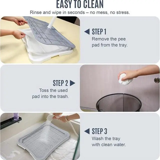 Alt view image 5 of 6 - 20.1×15.4 Inch Dog Pee Pad Holder with Splash Guard and Center Post, Leak-Proof Stable Training Tray, Easy Clean Plastic Indoor Potty Training Gear for Puppy & New Dog Owners